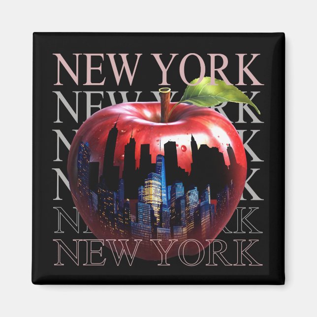 New York The Big Apple Frucht Silhouette City Magnet (Vorne)