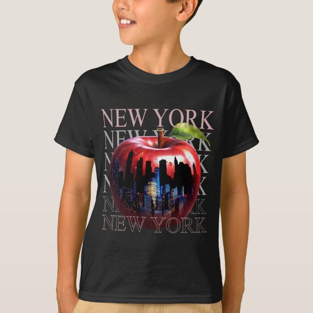 New York The Big Apple Frucht Silhouette City T-Shirt (Vorderseite)