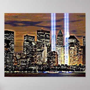 New York Twin Towers Light Beams Poster