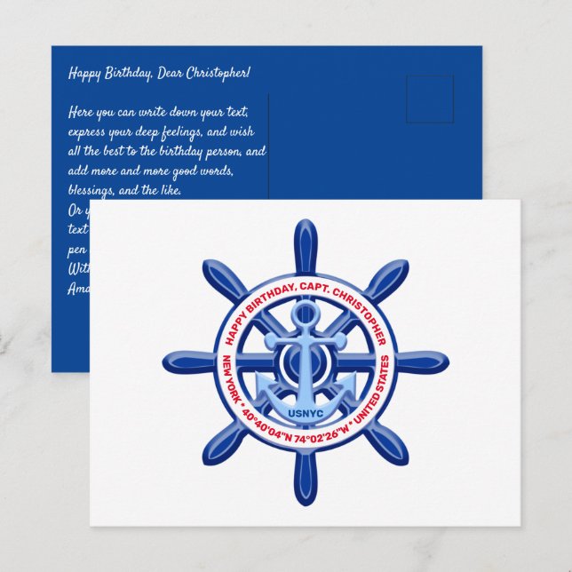New York, United States, Customizable, Sea Travel Postkarte (Vorne/Hinten)