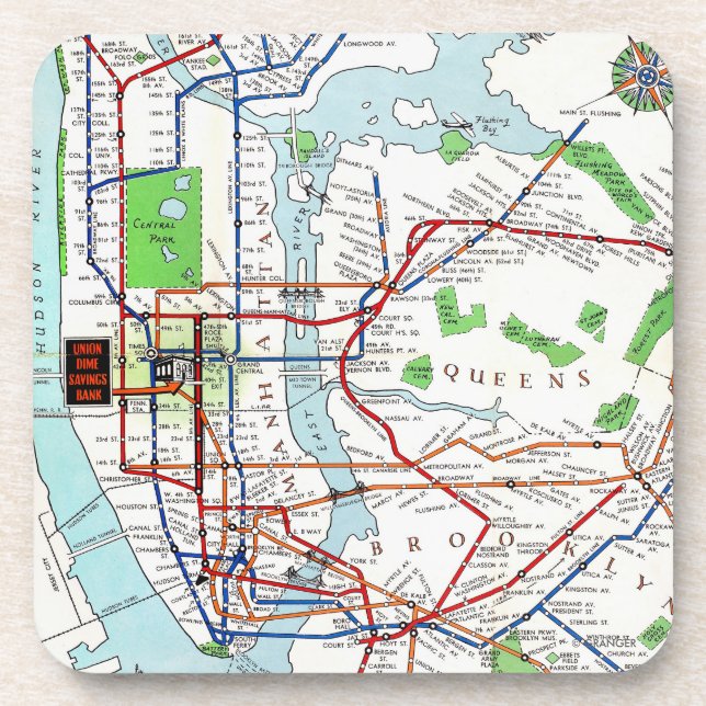 New York: Untergrundbahn Map, 1940 Getränkeuntersetzer (Vorderseite)