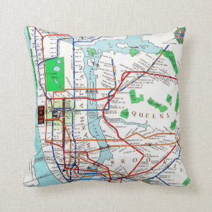 New York: Untergrundbahn Map, 1940 Kissen