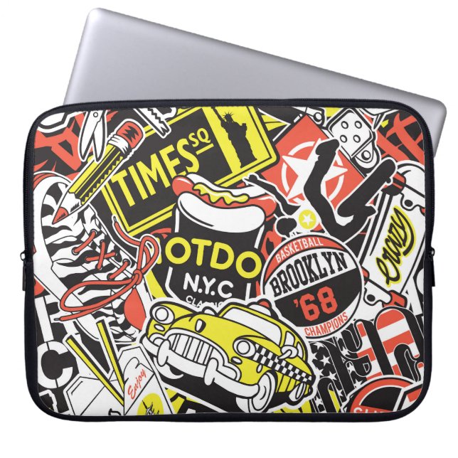 New York urban: Aufkleberpatchwork. Laptopschutzhülle (Vorderseite)
