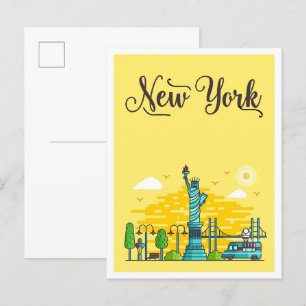 New York USA Art Travel Illustration Postkarte