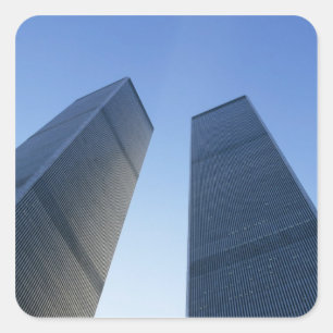 New York, USA. Blick auf Zwillingstürme der Quadratischer Aufkleber