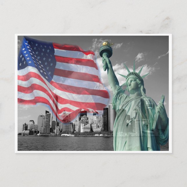 New York usa Fahne New York Skyline Postkarte (Vorderseite)