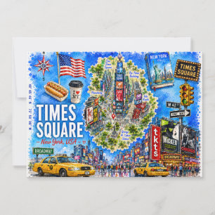 New York USA illustrierte Karte Times Square Postk