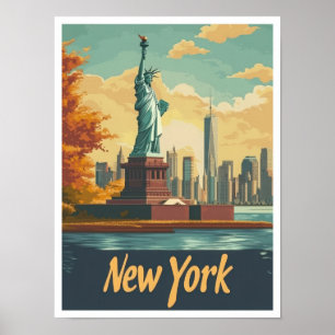New York USA Kunst Vintage Reise Illustration Poster