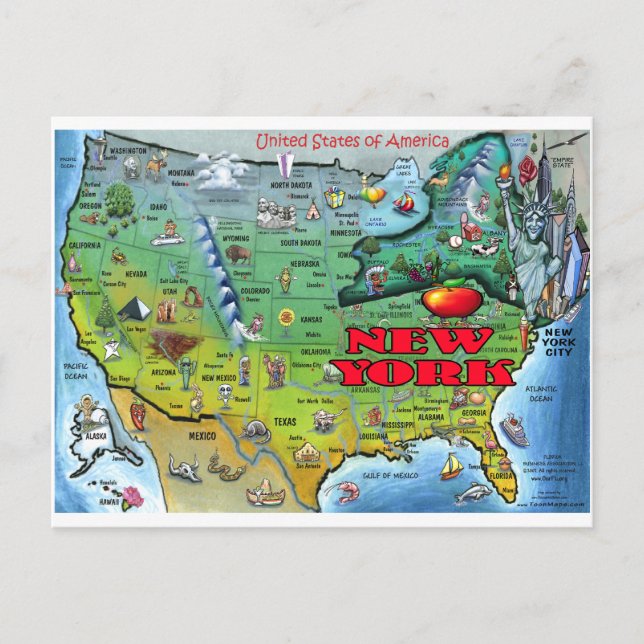 New York USA Map Postkarte (Vorderseite)