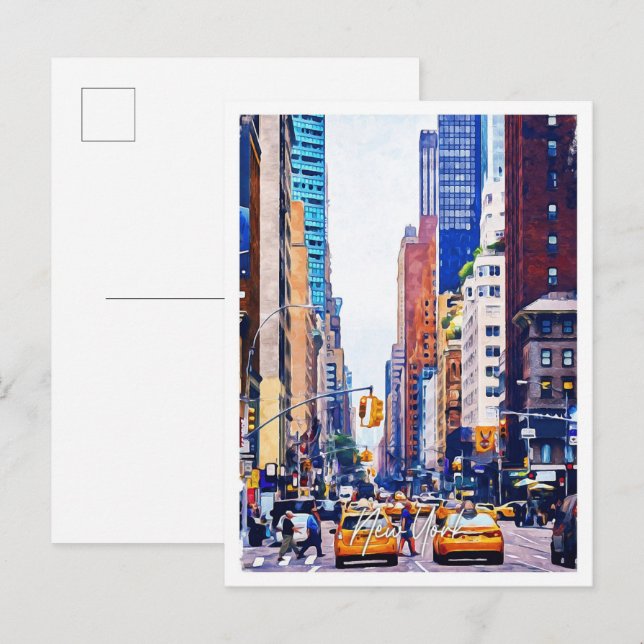 New York USA Oil Paint City Landscape Postkarte (Vorne/Hinten)