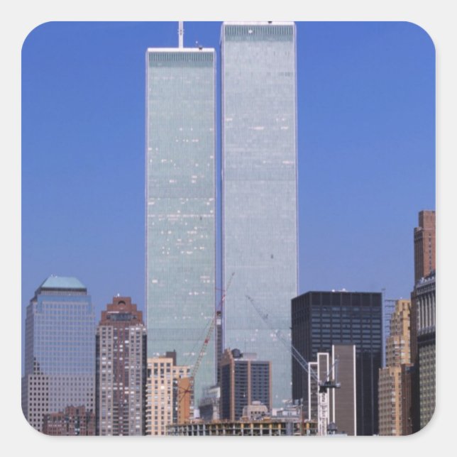 New York, USA. Zwillingstürme der berühmten Welt Quadratischer Aufkleber (Vorderseite)