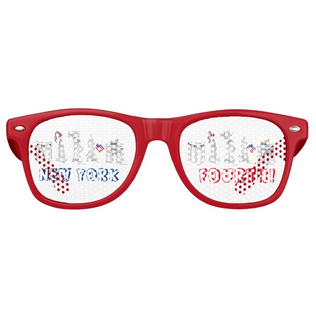 New York Vierte! NYC 4. Juli Patriotische Feuerwer Sonnenbrille (Vorderseite)