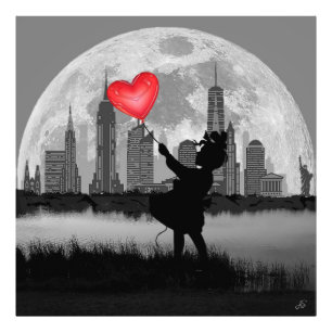 NEW YORK Vollmond Mädchen Ballon Foto Vergrößerung