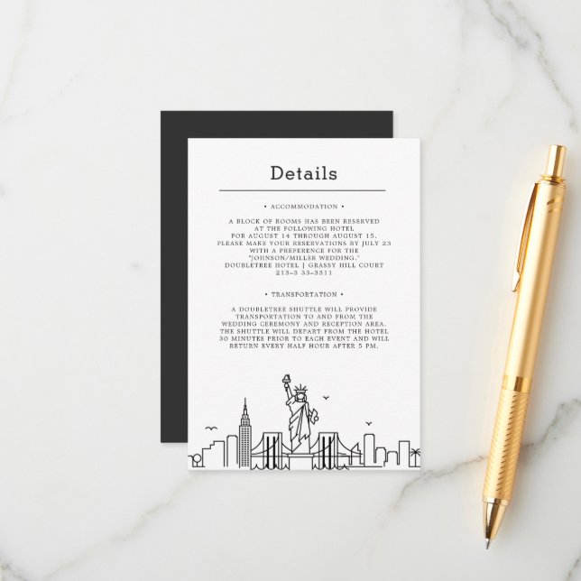New York Wedding | Informationen zu den Gastdaten Begleitkarte (Vorderseite/Rückseite Beispiel)