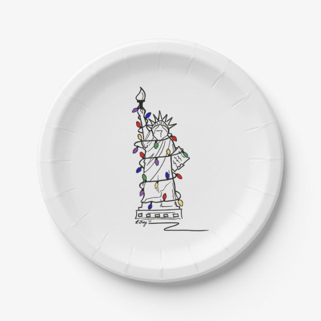 New York Weihnachtslichtstatue Liberty NYC Pappteller (Vorderseite)