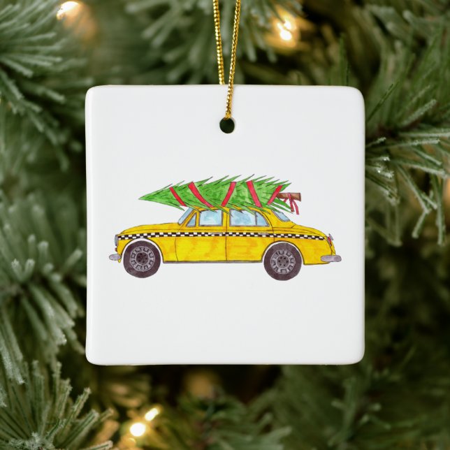New York Yellow Cab Taxi Christmas Tree Keramikornament (Baum)