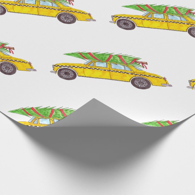 New York Yellow Cab Taxi Weihnachtsbaum Geschenkpapier (Ecke)