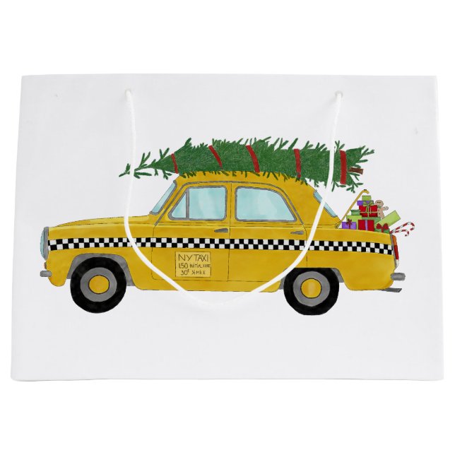 New York Yellow Cab Taxi Weihnachtsbaum Große Geschenktüte (Vorderseite)