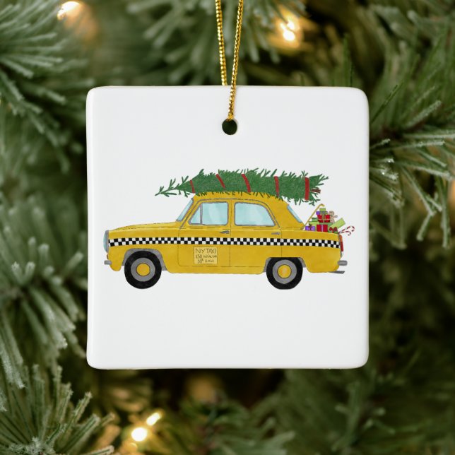 New York Yellow Cab Taxi Weihnachtsbaum Keramikornament (Baum)