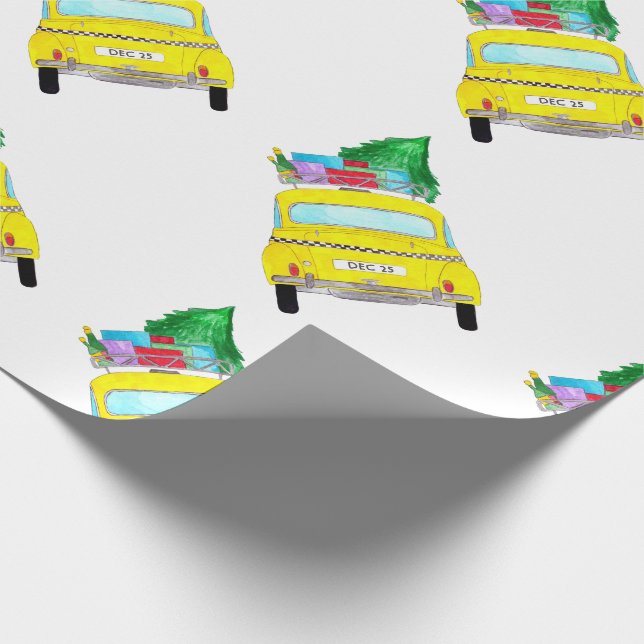 New York Yellow Cab Taxi Weihnachtsgeschenke Geschenkpapier (Ecke)