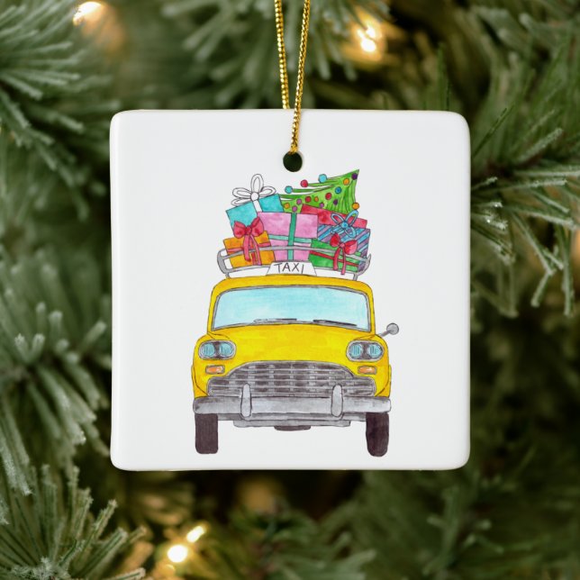 New York Yellow Cab Taxi Weihnachtsgeschenke Keramikornament (Baum)