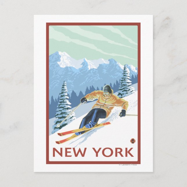 New YorkDownhill Skier Scene Postkarte (Vorderseite)