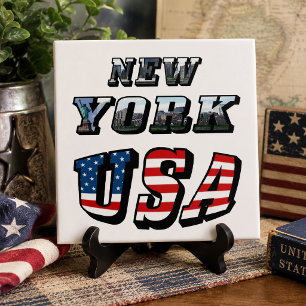 New Yorker Bild und USA-Flagge Text Fliese