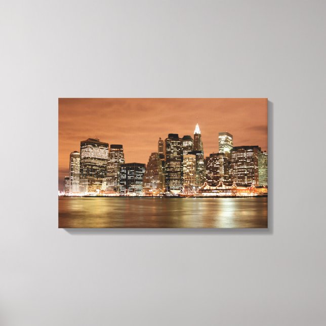 New Yorker City-Skyline: Nachtlicht Leinwanddruck (Vorderseite)