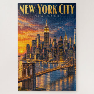 New Yorker Golden City-Skyline Sonnenuntergang Rei