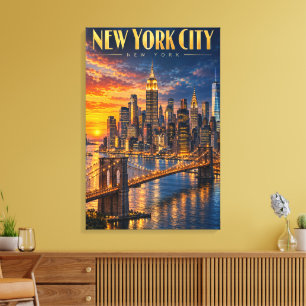New Yorker Golden-Skyline-Sonnenuntergang-Reisepos Leinwanddruck