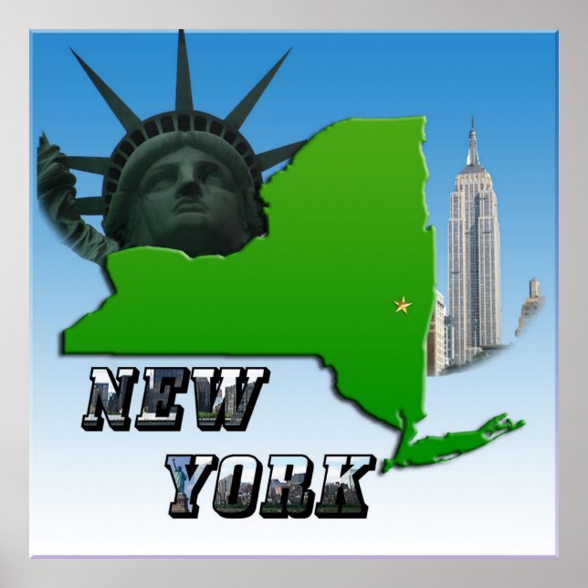 New Yorker Karte, Freiheitsstatue, Denkmal Poster (Vorne)