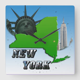 New Yorker Karte, Freiheitsstatue, Denkmal Quadratische Wanduhr