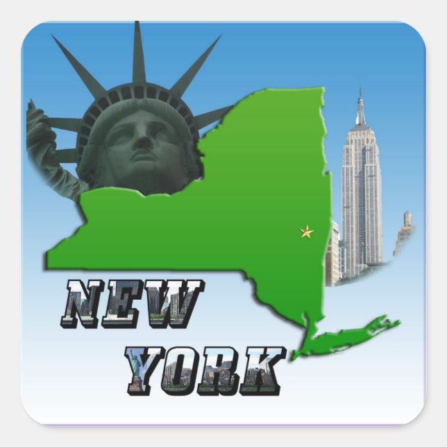 New Yorker Karte, Freiheitsstatue, Denkmal Quadratischer Aufkleber (Vorderseite)