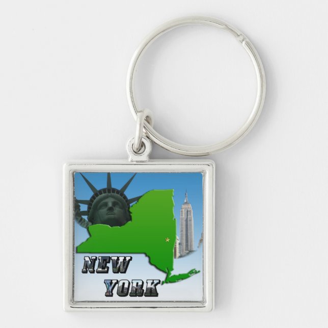 New Yorker Karte, Freiheitsstatue, Denkmal Schlüsselanhänger (Vorne)