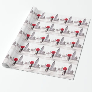 New Yorker Liebespaar mit rotem Regenschirm Geschenkpapier