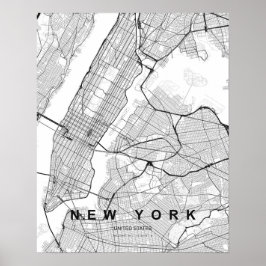 New Yorker Minimalistische Karte (Schwarz & Weiß) Poster