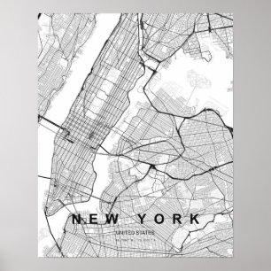 New Yorker Minimalistische Karte (Schwarz & Weiß) Poster