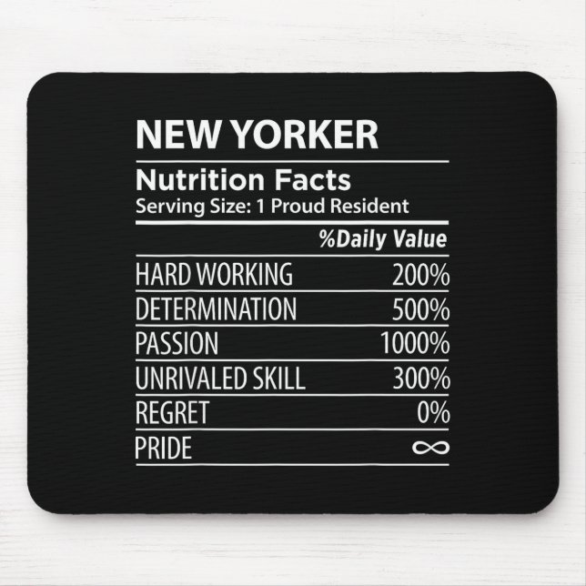 New Yorker Nutrition Facts Funny New York Pride  Mousepad (Vorne)