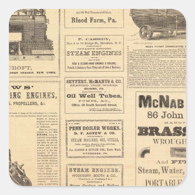New Yorker Ölwerbung Quadratischer Aufkleber (Vorderseite)