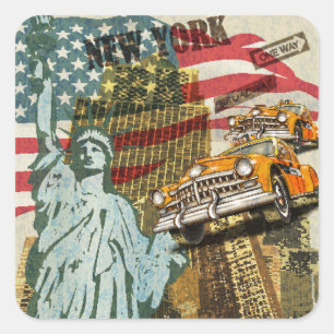 New Yorker Reiseplakat. Quadratischer Aufkleber