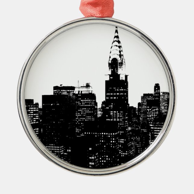 New Yorker Silhouette Black & White Ornament Aus Metall (Vorne)