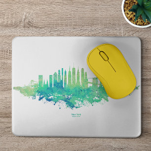 New Yorker Skyline Aquarell in Blau und Grün Mousepad