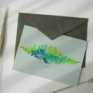 New Yorker Skyline Aquarell in Blau und Limette Postkarte
