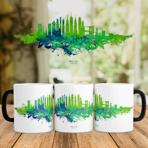 New Yorker Skyline Aquarell in Blau und Limette Verwandlungstasse