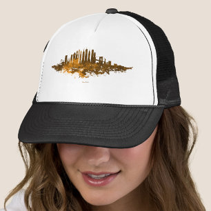 New Yorker Skyline Aquarell in Orange Truckerkappe