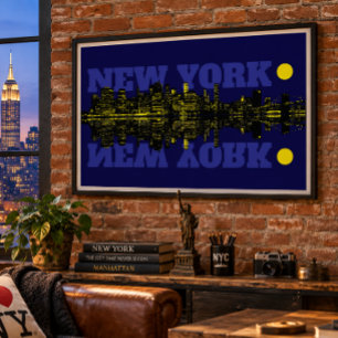 New Yorker Skyline bei Nacht Poster