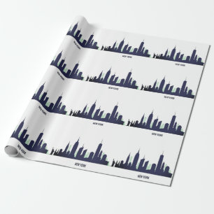 New Yorker Skyline Blau Großer Apfel Moderne Stadt Geschenkpapier