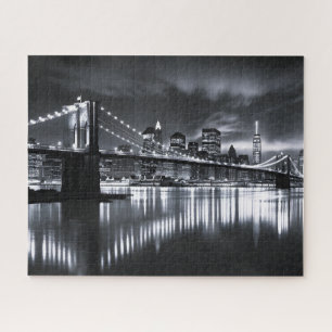 New Yorker Skyline Brooklyn Bridge Monochrom Nacht