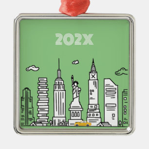 New Yorker Skyline & Cab Custom Year Ornament  Aus Metall