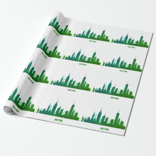 New Yorker Skyline Grün Großer Apfel Moderne Stadt Geschenkpapier